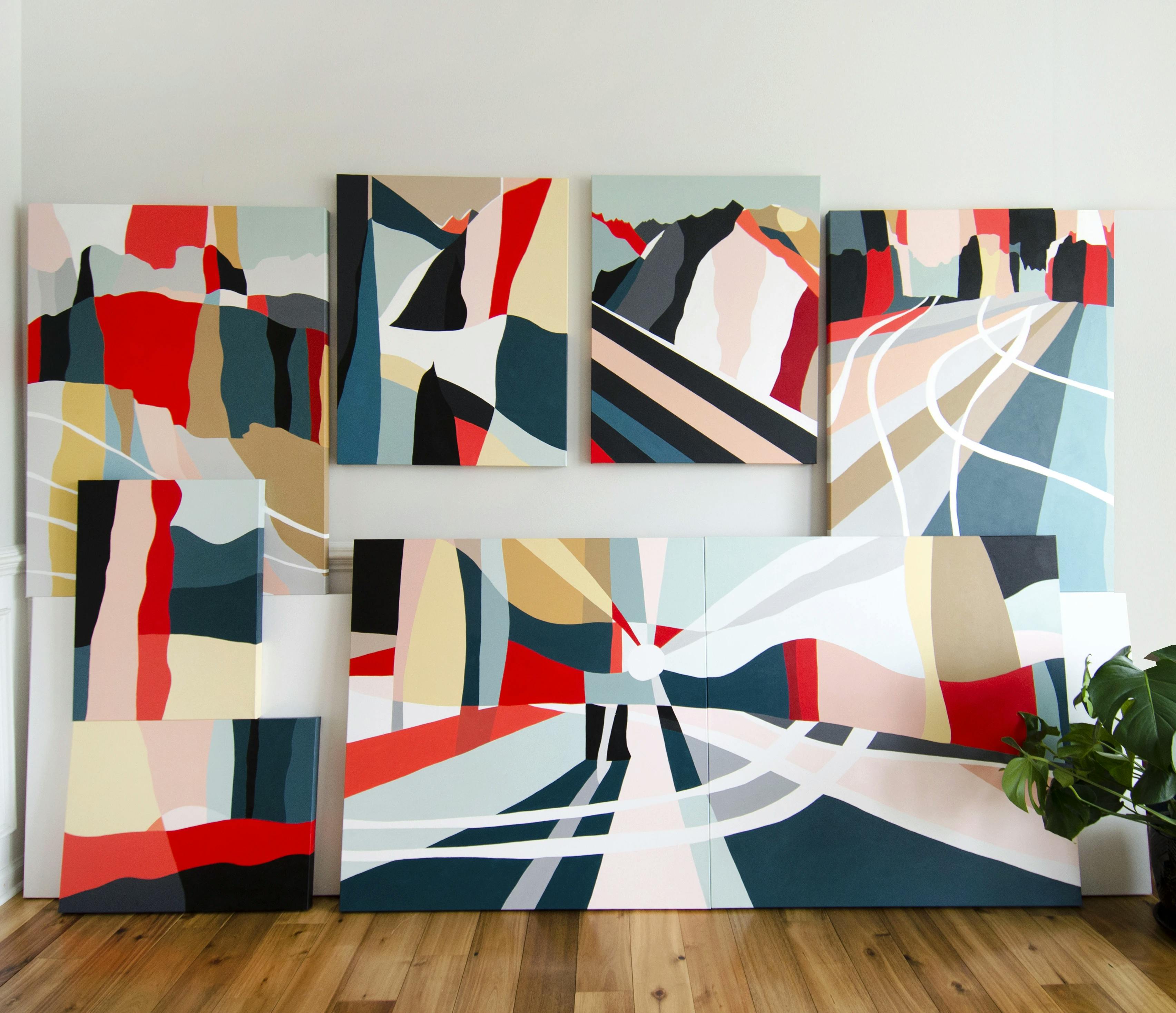 A collection of bold, abstract works on canvas by artist Christina Flowers.