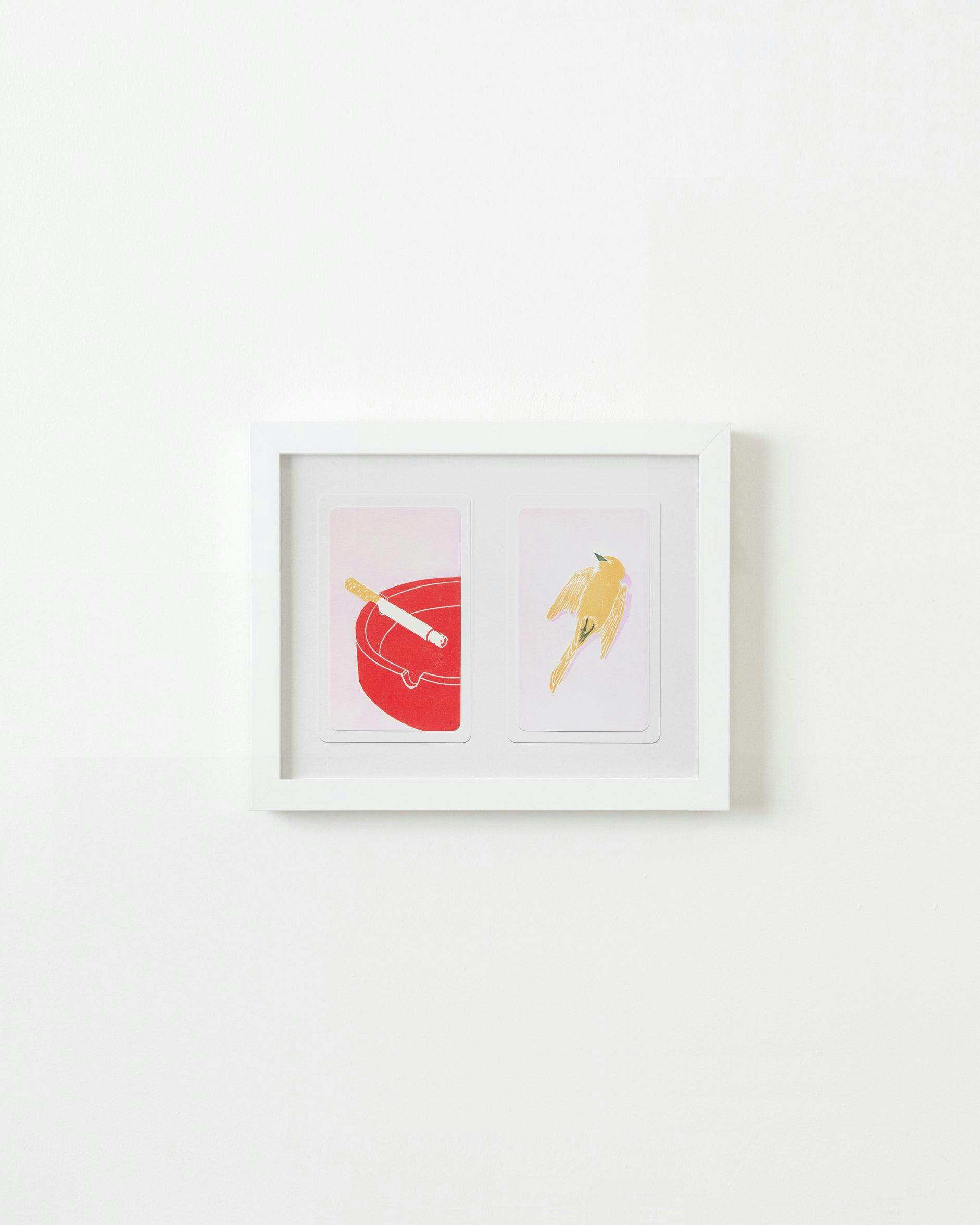 Print by Langdon Graves titled "Bird and Cigarette (Diptych, Home Circle - Vespertine)".