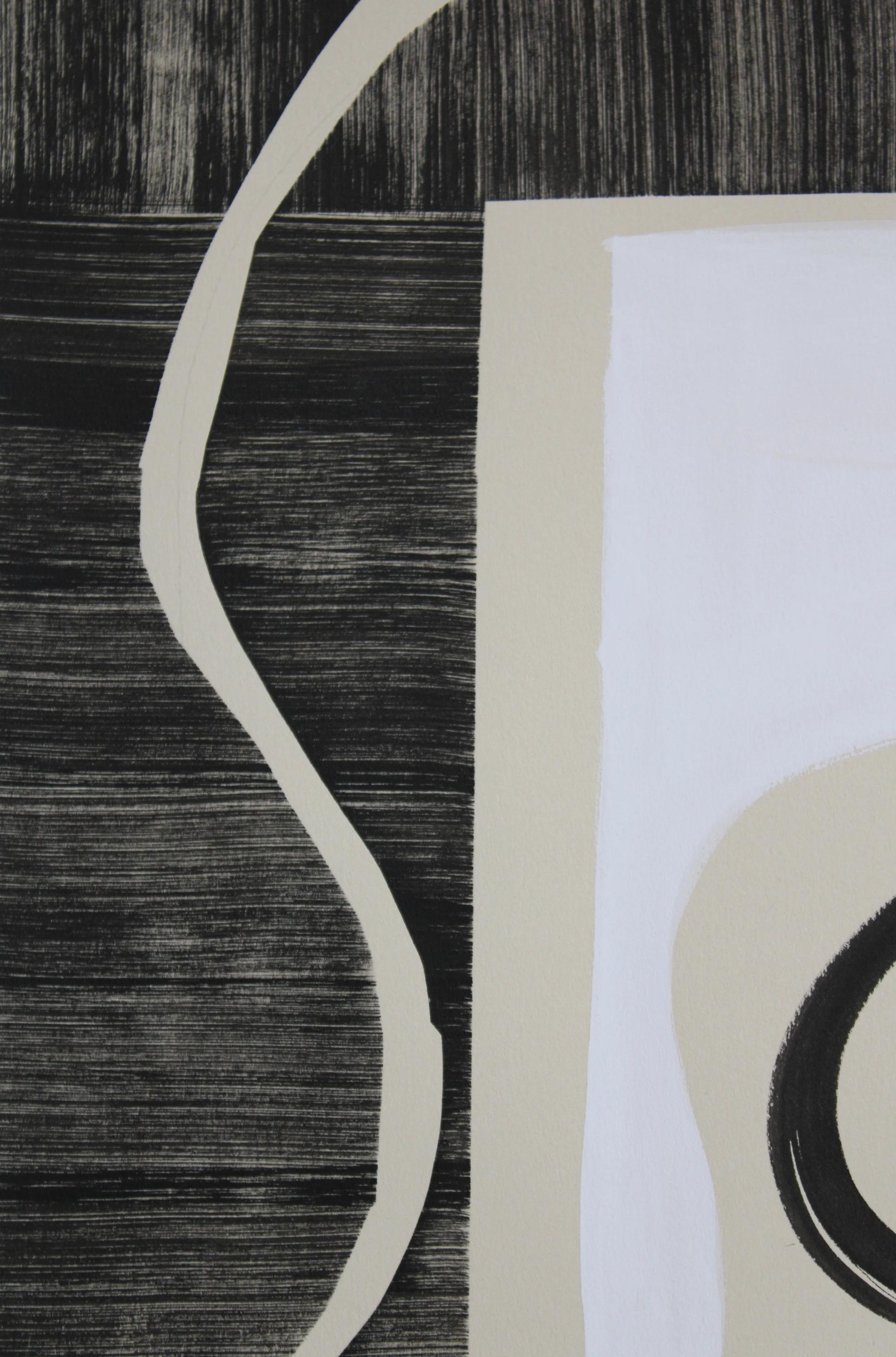 Close-up of a beige and black work by artist Anna Koeferl.