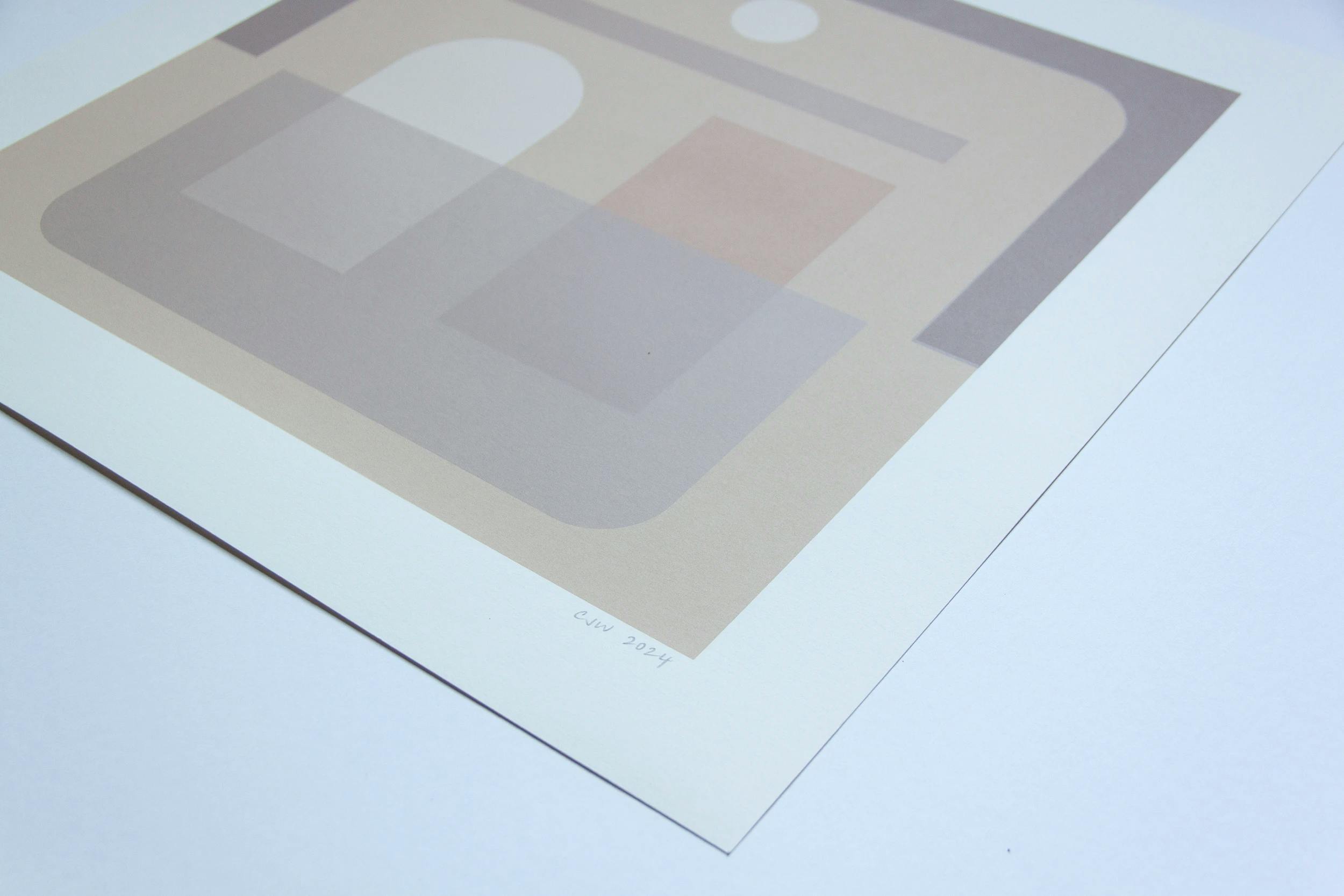 Close-up of a neutral, hand-pulled work printed in collaboration with artist Carla Weeks and Du-Good Press.